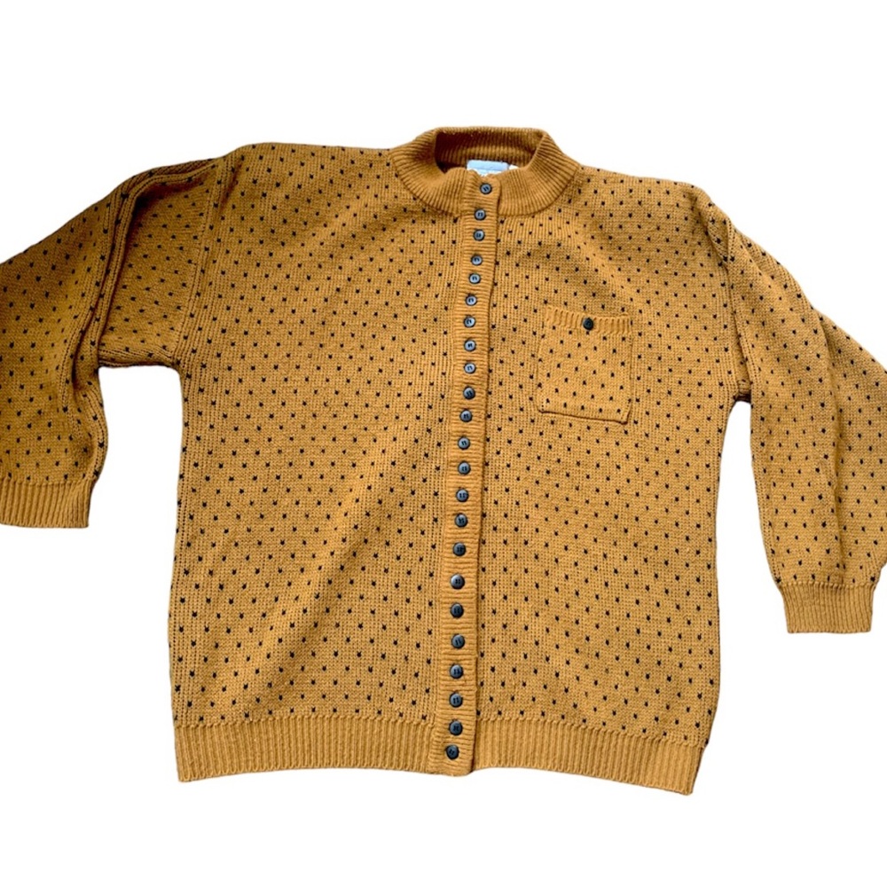 80s 90s Vintage Mustard Polka Dot Acrylic Pullover Sweater 14 - Picture 5 of 5